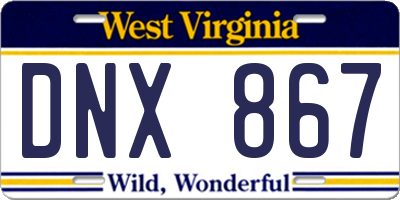 WV license plate DNX867