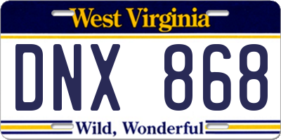 WV license plate DNX868