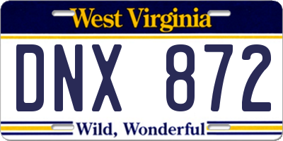 WV license plate DNX872