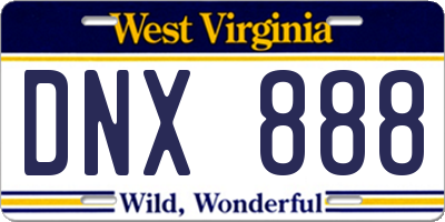 WV license plate DNX888