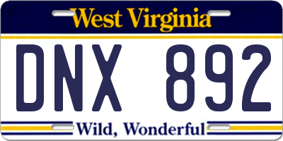 WV license plate DNX892