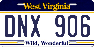 WV license plate DNX906