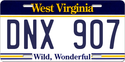 WV license plate DNX907