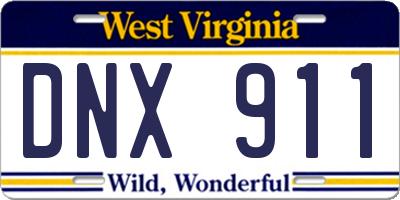 WV license plate DNX911
