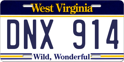 WV license plate DNX914