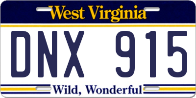 WV license plate DNX915