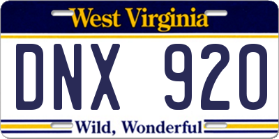 WV license plate DNX920