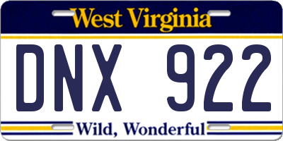 WV license plate DNX922
