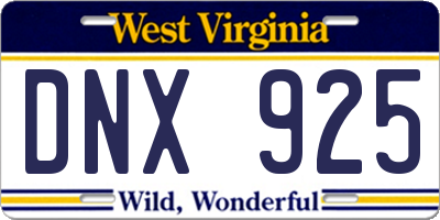 WV license plate DNX925