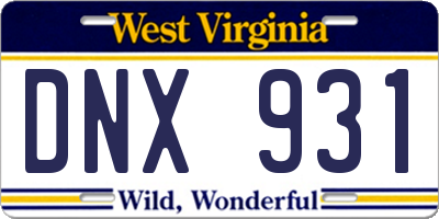 WV license plate DNX931