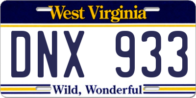 WV license plate DNX933