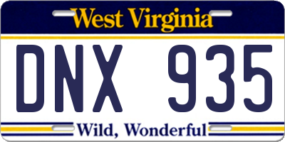 WV license plate DNX935