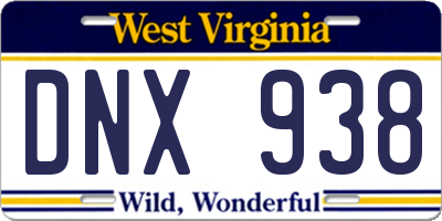 WV license plate DNX938