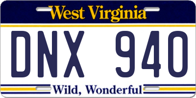 WV license plate DNX940