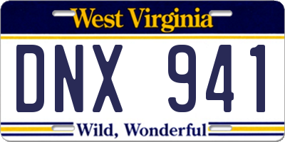 WV license plate DNX941