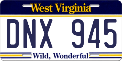 WV license plate DNX945