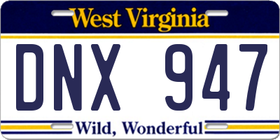WV license plate DNX947