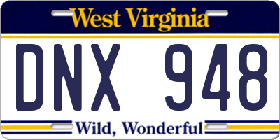 WV license plate DNX948