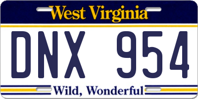 WV license plate DNX954