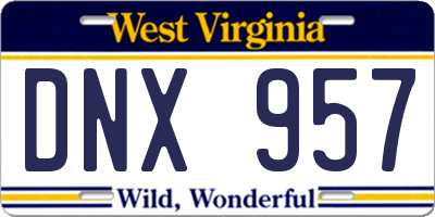WV license plate DNX957