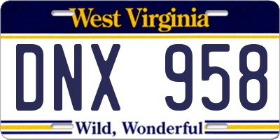 WV license plate DNX958
