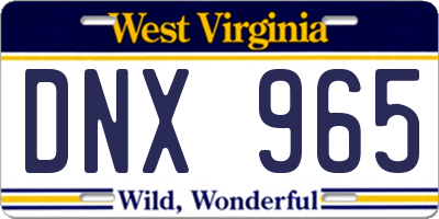 WV license plate DNX965