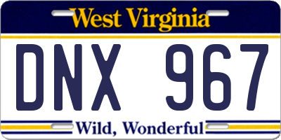 WV license plate DNX967