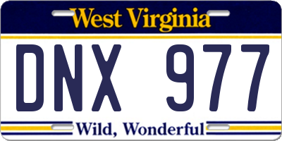 WV license plate DNX977