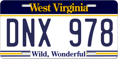 WV license plate DNX978