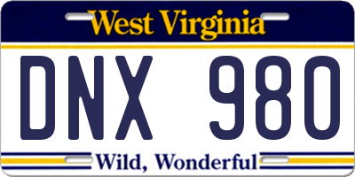 WV license plate DNX980