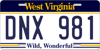 WV license plate DNX981