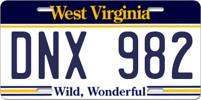 WV license plate DNX982