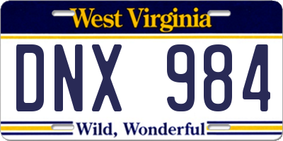 WV license plate DNX984