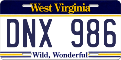 WV license plate DNX986