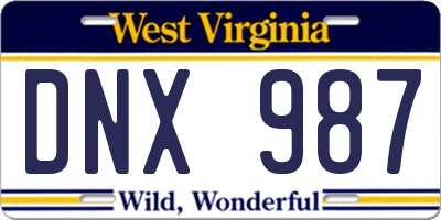 WV license plate DNX987