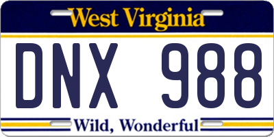 WV license plate DNX988