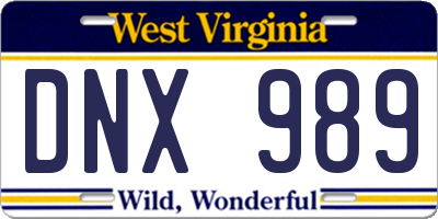 WV license plate DNX989