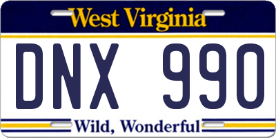 WV license plate DNX990