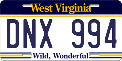 WV license plate DNX994