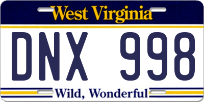 WV license plate DNX998