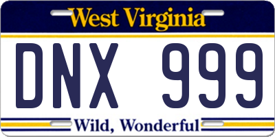 WV license plate DNX999