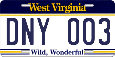 WV license plate DNY003