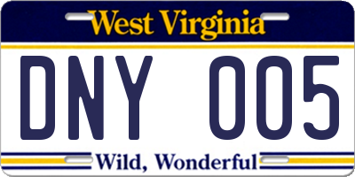 WV license plate DNY005