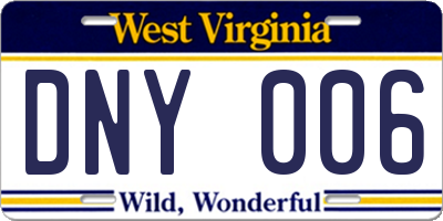 WV license plate DNY006