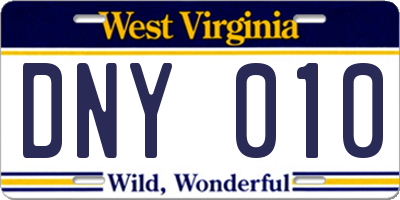 WV license plate DNY010