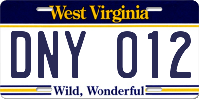 WV license plate DNY012