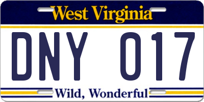 WV license plate DNY017