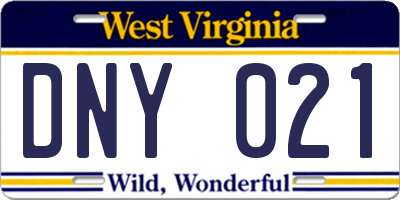 WV license plate DNY021