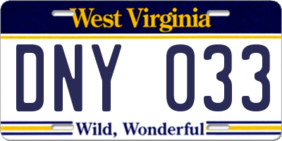 WV license plate DNY033