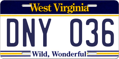 WV license plate DNY036